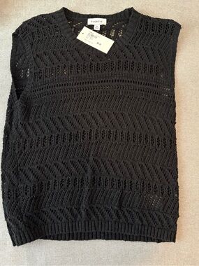 Evereve black crochet sweater tank NWT